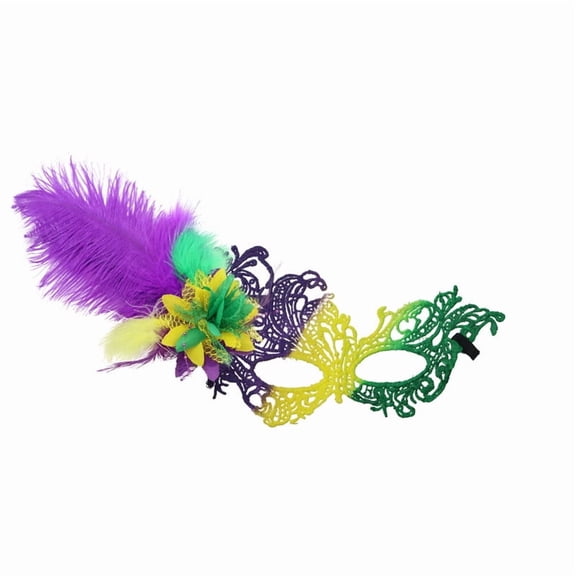 Xfvqtps Mardi Gras Mask for Women Masquerade Masks Half Face Detachable Faux Feather Flower Adjustable Strap Carnival Mask for Makeup Performance Ball Party Green