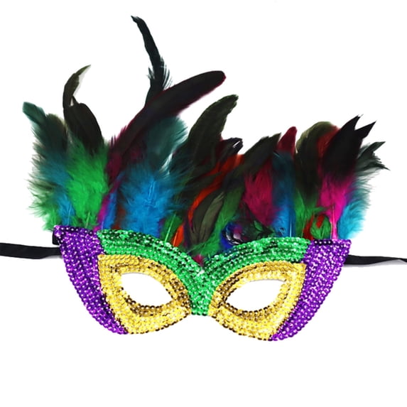 Xfvqtps Mardi Gras Mask for Men and Women Masquerade Masks Multicolored Glitter Sequin Faux Feather Carnival Mask for Makeup Performance Ball Party Yellow