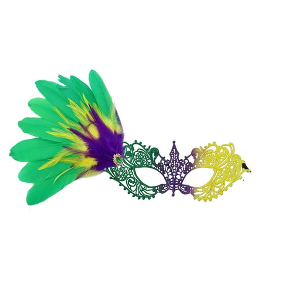 Xfvqtps Mardi Gras Mask for Women Masquerade Masks Half Face Feather Colorful Carnival Mask for Makeup Performance Ball Party Green-02