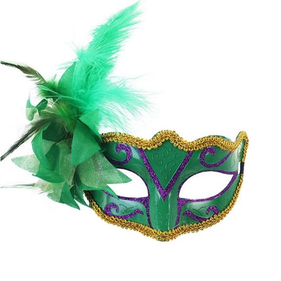 Xfvqtps Mardi Gras Mask for Women Masquerade Masks Half Face Feather Flower Glitter Carnival Mask for Makeup Performance Ball Party Green-02