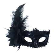 Xfvqtps Mardi Gras Mask for Women Masquerade Masks Half Face Faux Feather Flower Glitter Lace Carnival Mask for Makeup Performance Ball Party Black-01