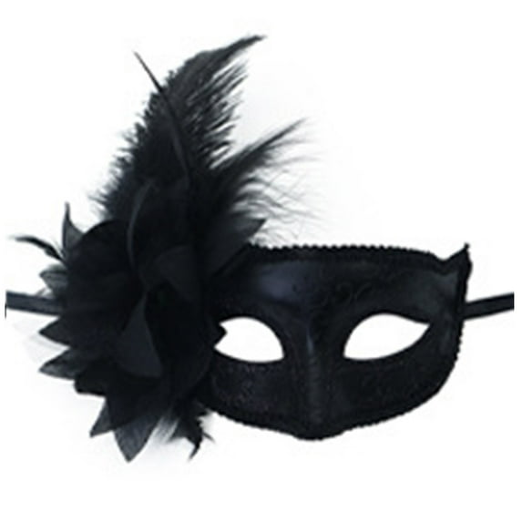 Xfvqtps Mardi Gras Mask for Women Masquerade Masks Half Face Feather Flower Glitter Lace Carnival Mask for Makeup Performance Ball Party Black-02