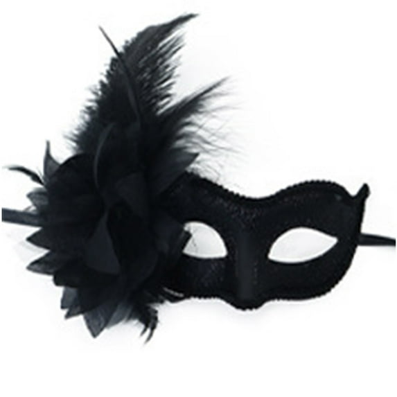 Xfvqtps Mardi Gras Mask for Women Masquerade Masks Half Face Feather Flower Glitter Lace Carnival Mask for Makeup Performance Ball Party Black-03