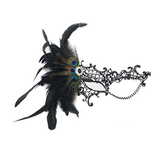 Xfvqtps Mardi Gras Mask for Women Masquerade Masks Half Face Feather Rhinestone Hollow out Carnival Mask for Makeup Performance Ball Party Black