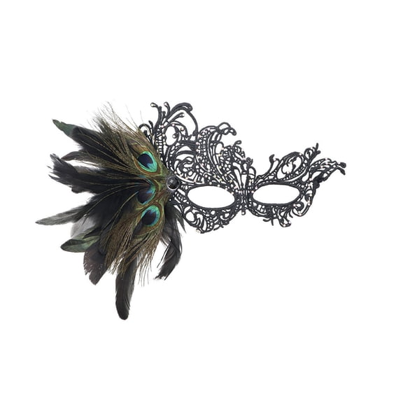 Xfvqtps Mardi Gras Mask for Women Masquerade Masks Half Face Feather Rhinestone Hollow out Carnival Mask for Makeup Performance Ball Party Black