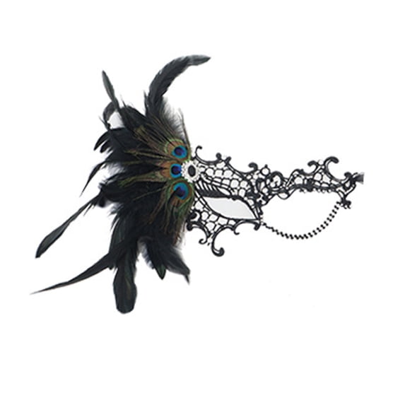 Xfvqtps Mardi Gras Mask for Women Masquerade Masks Half Face Faux Feather Rhinestone Hollow out Carnival Mask for Makeup Performance Ball Party Black