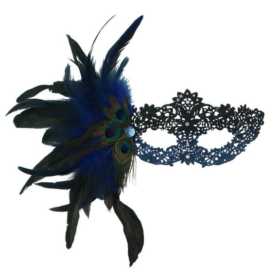 Xfvqtps Mardi Gras Mask for Women Masquerade Masks Half Face Feather Rhinestone Hollow out Carnival Mask for Makeup Performance Ball Party Blue