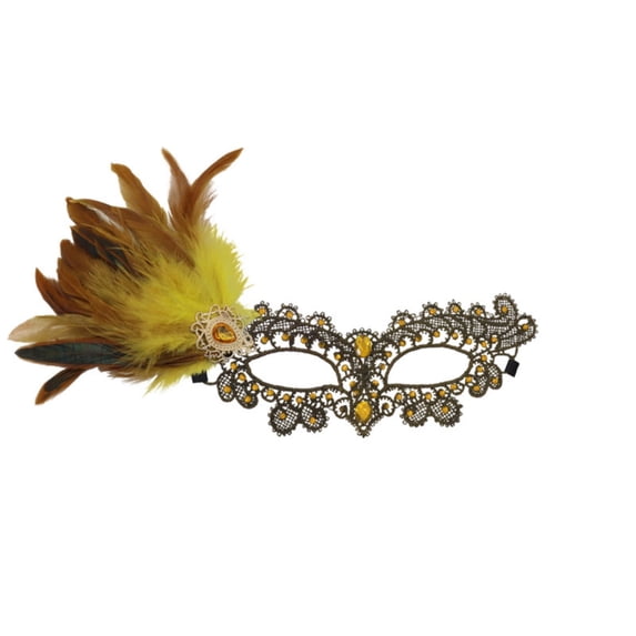 Xfvqtps Mardi Gras Mask for Women Masquerade Masks Half Face Faux Feather Rhinestone Hollow out Carnival Mask for Makeup Performance Ball Party Gold