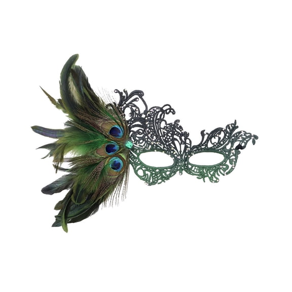 Xfvqtps Mardi Gras Mask for Women Masquerade Masks Half Face Faux Feather Rhinestone Hollow out Carnival Mask for Makeup Performance Ball Party Green