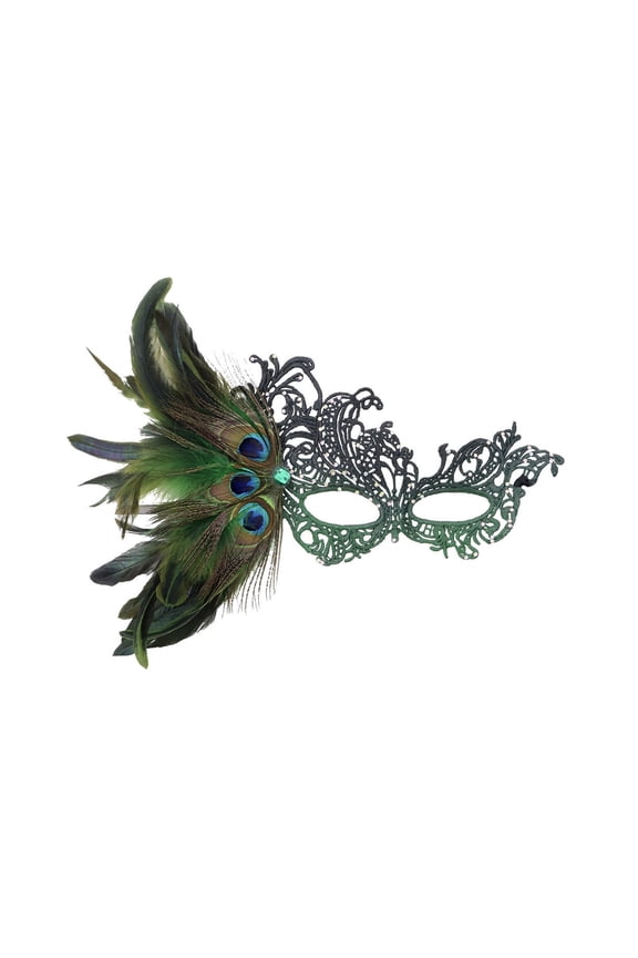 Mardi Gras Mask for Women Masquerade Masks Half Face Faux Feather Rhinestone Hollow out Carnival Mask for Makeup Performance Ball Party Green
