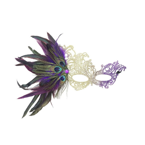 Xfvqtps Mardi Gras Mask for Women Masquerade Masks Half Face Feather Rhinestone Hollow out Carnival Mask for Makeup Performance Ball Party Purple