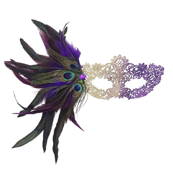 Xfvqtps Mardi Gras Mask for Women Masquerade Masks Half Face Faux Feather Rhinestone Hollow out Carnival Mask for Makeup Performance Ball Party Purple
