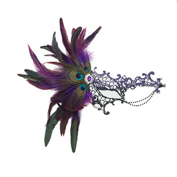 Xfvqtps Mardi Gras Mask for Women Masquerade Masks Half Face Feather Rhinestone Hollow out Carnival Mask for Makeup Performance Ball Party Purple