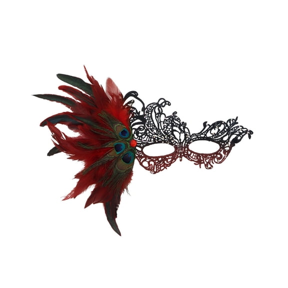 Xfvqtps Mardi Gras Mask for Women Masquerade Masks Half Face Faux Feather Rhinestone Hollow out Carnival Mask for Makeup Performance Ball Party Red