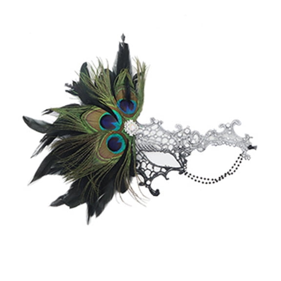 Xfvqtps Mardi Gras Mask for Women Masquerade Masks Half Face Faux Feather Rhinestone Hollow out Carnival Mask for Makeup Performance Ball Party White