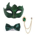 thumbnail image 1 of Xfvqtps Mask Bow Tie and Brooches Set for Men Carnival Holiday Party Half Face Masquerade Mask Rhinestone Suit Chain and Bowtie Set for Mardi Gras Party Green, 1 of 6