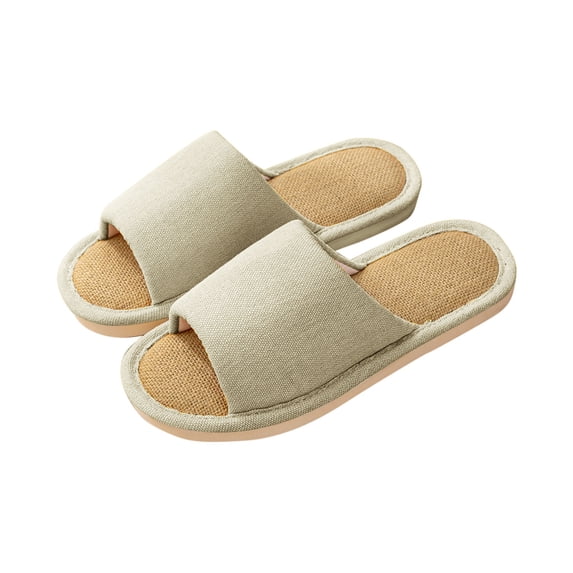 Xfvqtps Men House Slippers Linen Flax Insole Memory Foam Soft Sole Non Slip Slide Bedroom Indoor Slippers Beige