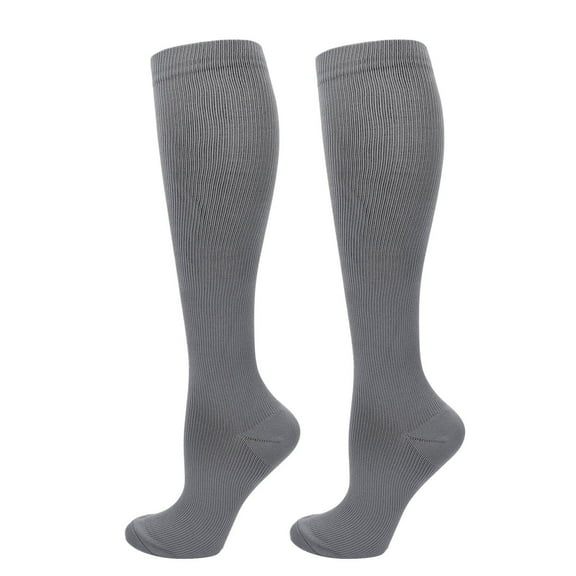 Xfvqtps Men Knee High Socks Solid Color Fitness Elastic for Nursing Travel Running Gray