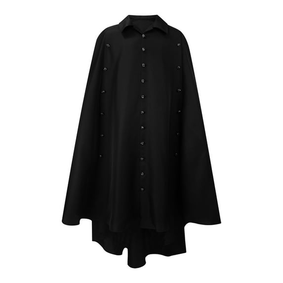Xfvqtps Men Long Patchwork Cape Distinctive Buttons Solid Color Casual Party Retro Masquerade Robe Gothic Cloak Stage Outfit Black