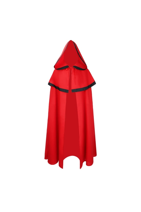 Men Long Patchwork Hooded Double Deck Collar Strap Casual Party Retro Masquerade Robe Gothic Cloak Stage Outfit Red