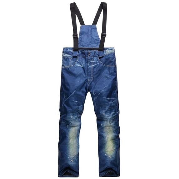 Xfvqtps Men Snow Pants Ski Bibs Snowboarding Fashion Denim Adjustable Straps Thermal Warm Waterproof Winter Overalls Blue