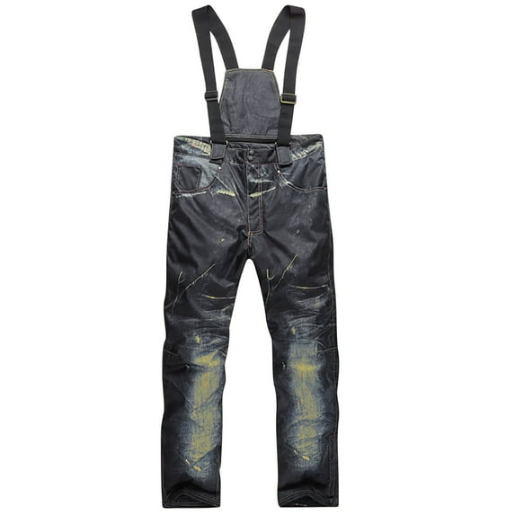 Xfvqtps Men Snow Pants Ski Bibs Snowboarding Fashion Denim Adjustable Straps Thermal Warm Waterproof Winter Overalls Dark Blue