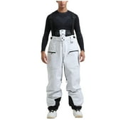 Xfvqtps Men Snow Pants Ski Bibs Snowboarding Raise Waistband Elastic Trouser Leg Adjustable Straps Thermal Warm Waterproof Winter Overalls Gray