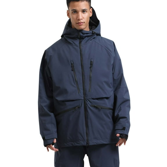 Xfvqtps Men Snowboard Jacket Ski Coat Zipper Multiple Pockets Waterproof Snow Jackets Winter Hooded Mountain Coat Navy