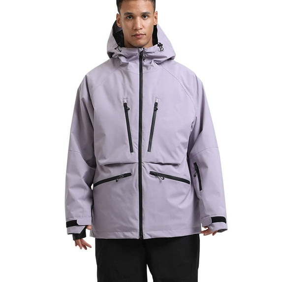 Xfvqtps Men Snowboard Jacket Ski Coat Zipper Multiple Pockets Waterproof Snow Jackets Winter Hooded Mountain Coat Purple