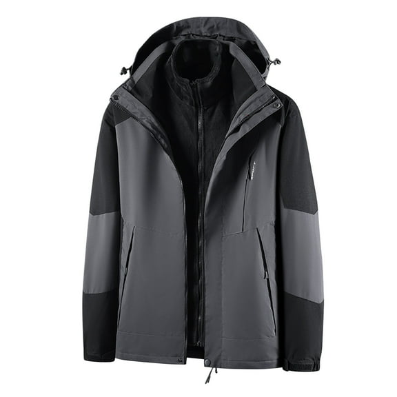 Xfvqtps Men Snowboard Jacket Ski Coat with Detachable Plush Lined Waterproof Windproof Warm Snow Jackets Winter Hooded Mountain Coat Gray