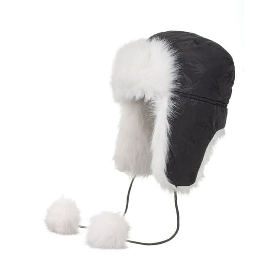 Xfvqtps Men and Women Trapper Hat with Two Plush Pompom Plush Lining Solid Color Simplicity Thickened Windproof Coldproof Warm Outdoor Winter Hat Black