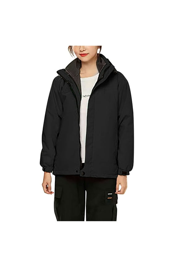 Men and Women Warm Snowboard Jacket Ski Coat Detachable Plush Lined Hooded Adjustable Drawstring Waterproof Windproof Winter Mountain Coat Black