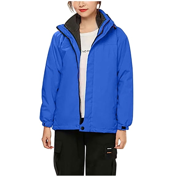 Xfvqtps Men and Women Warm Snowboard Jacket Ski Coat Detachable Plush Lined Hooded Adjustable Drawstring Waterproof Windproof Winter Mountain Coat Blue