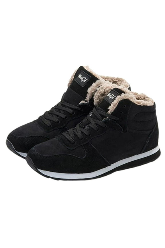 Men and Womens Warm Sneakers High Top Lamb Wool Plush Fleece Line Lace Up Lightweight Non Slip Winter Shoes Korean Cotton Shoes Snow Boots Black