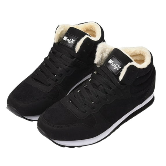 Xfvqtps Men and Womens Warm Sneakers High Top Lamb Wool Plush Fleece Line Lace Up Lightweight Non Slip Winter Shoes Korean Cotton Shoes Snow Boots Black