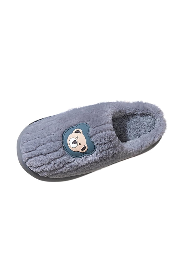 Men and Women Fluffy Slippers Cute Bear Decor Versatile Indoor Home Funny Winter Non-Slip Plush Slippers Gray