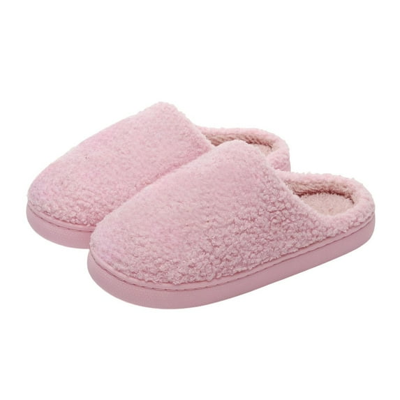Xfvqtps Men and Women Fluffy Slippers Solid Color Versatile Indoor Home Funny Winter Non-Slip Thick Sole Plush Slippers Pink