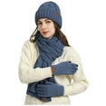 thumbnail image 1 of Xfvqtps Men and Women Hat Scarf Glove Set with Plush Lined Winter Warm Knit Stretchy Extended Beanie Neck Warmer Gloves Set Blue, 1 of 4