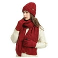 thumbnail image 1 of Xfvqtps Men and Women Hat Scarf Glove Set with Plush Lined Winter Warm Knit Stretchy Extended Beanie Neck Warmer Gloves Set Wine, 1 of 4
