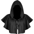 thumbnail image 1 of Xfvqtps Men and Women Hood Cloak Short Neck Strap Medieval Wizard Renaissance Hoodie Cape Black, 1 of 5