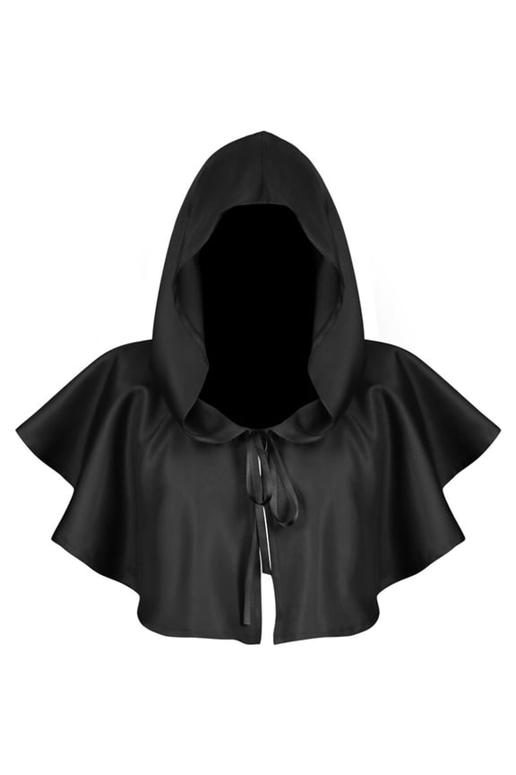 Men and Women Hood Cloak Short Neck Strap Medieval Wizard Renaissance Hoodie Cape Black