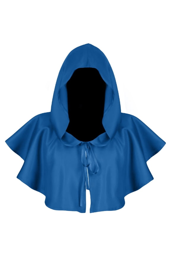 Men and Women Hood Cloak Short Neck Strap Medieval Wizard Renaissance Hoodie Cape Blue
