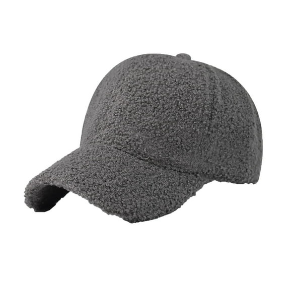 Xfvqtps Men and Women Lamb Wool Plush Baseball Cap Solid Color Simplicity Fashion Thickened Windproof Coldproof Warm Winter Hat Gray