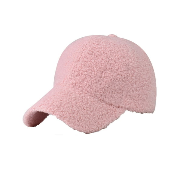 Xfvqtps Men and Women Lamb Wool Plush Baseball Cap Solid Color Simplicity Fashion Thickened Windproof Coldproof Warm Winter Hat Pink