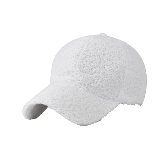 Xfvqtps Men and Women Lamb Wool Plush Baseball Cap Solid Color Simplicity Fashion Thickened Windproof Coldproof Warm Winter Hat White
