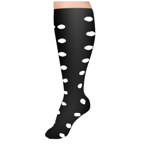 Xfvqtps Men and Women Plus Size Knee High Socks Wide Calf Polka Dot Elastic for Nursing Travel Running Black