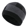 thumbnail image 1 of Xfvqtps Men and Women Skull Cap Knitting Crochet Vintage Fleece Lining Grid Printing Fashion Versatile Thickened Warm Winter Beanie Black, 1 of 8