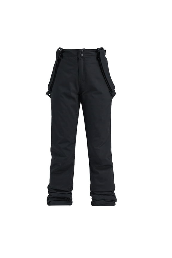 Men and Women Snow Pants Ski Bibs Snowboarding Adjustable Straps Solid Color Warm Waterproof Winter Cotton Overalls Black