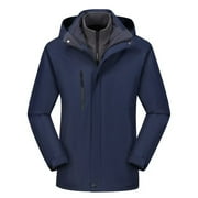 Xfvqtps Men and Women Snowboard Jacket Ski Coat Hooded Detachable Plush Lined Warm Waterproof Windproof Mountain Coat Navy