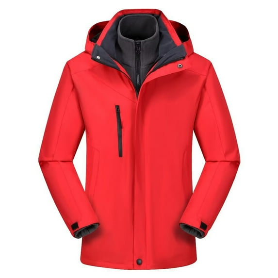 Xfvqtps Men and Women Snowboard Jacket Ski Coat Hooded Detachable Plush Lined Warm Waterproof Windproof Mountain Coat Red